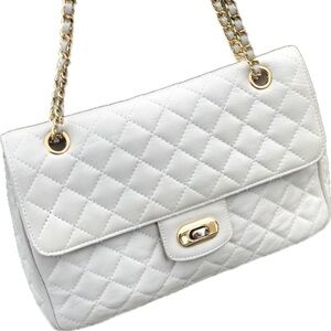 Vintage 1960’s Koret White Quilted Leather Flap Bag with Gold Chain Straps